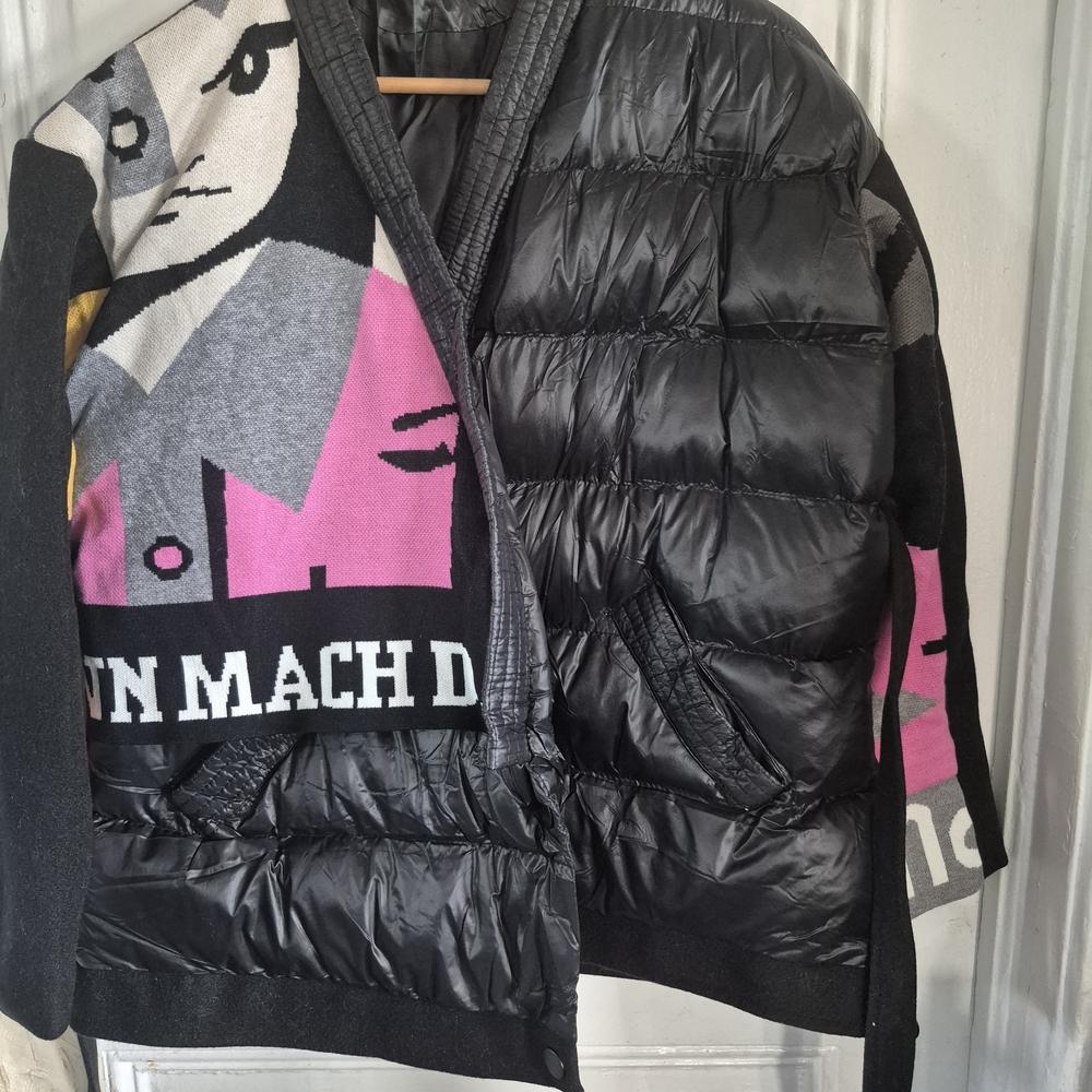 Art Graphic Puffer Jacket – Mixed Media Colorblock Street Style – Oversized Fit